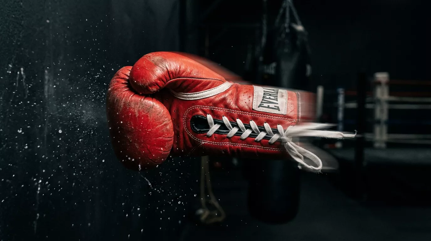 Boxhandschuh in Bewegung über roter Wettquoten-Anzeige