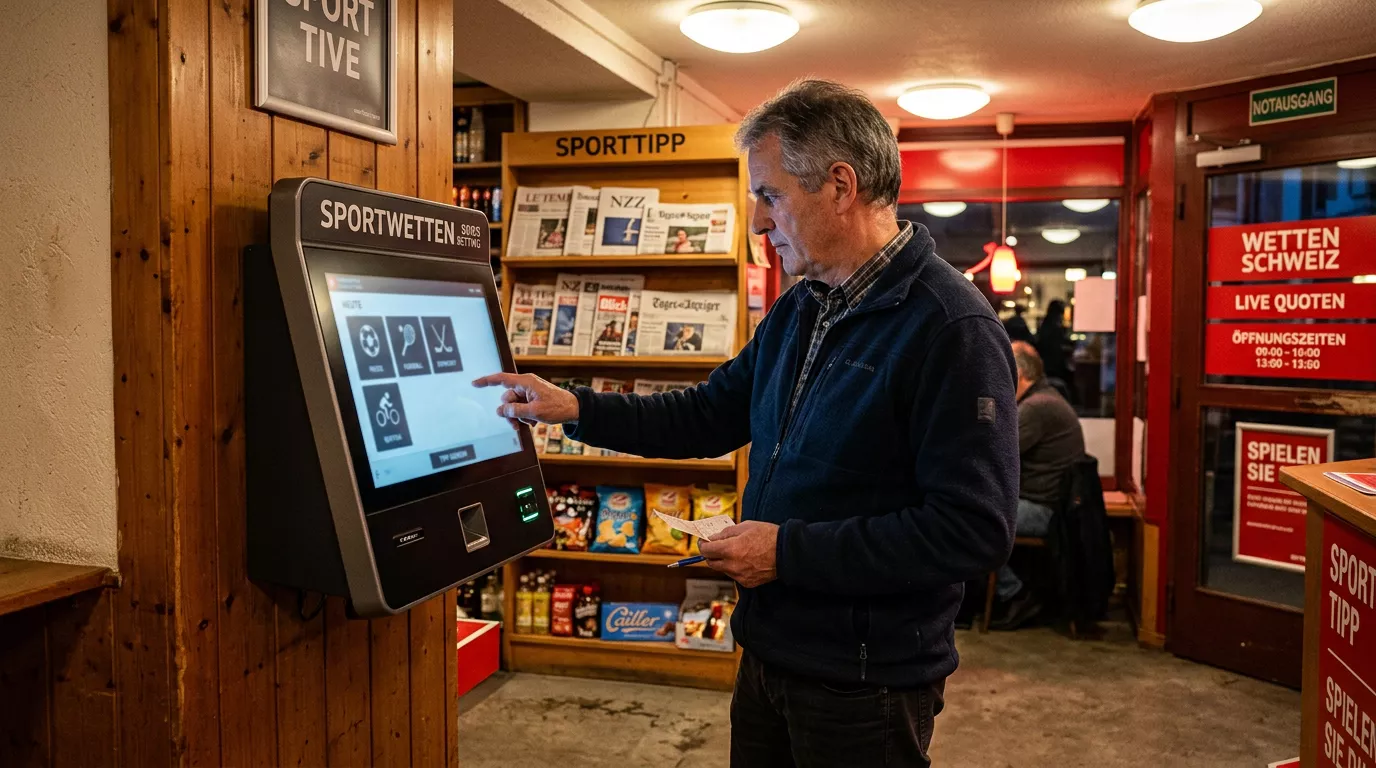 Sporttip-Wettautomat in einem Schweizer Kiosk mit CHF-Einsatz